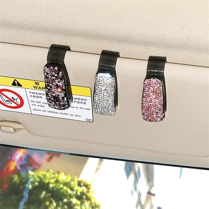 Стразы Сияющий автомобильный солнцезащитный козырек зажим для очков держатель