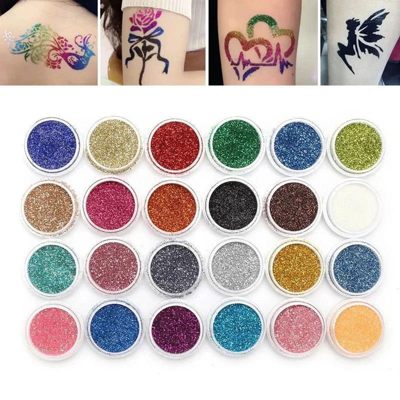 Professional Temporary Tattoos Kit 24 Color 125 Templates Diamond Glitter Flash Powder Kid Face Body Painting Art Tool Christmas | Красота и