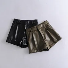 Ruffle high waist shorts mini sexy short shorts black Sash skirt elegant leather shorts women faux leather skirt Mini Brand Hot