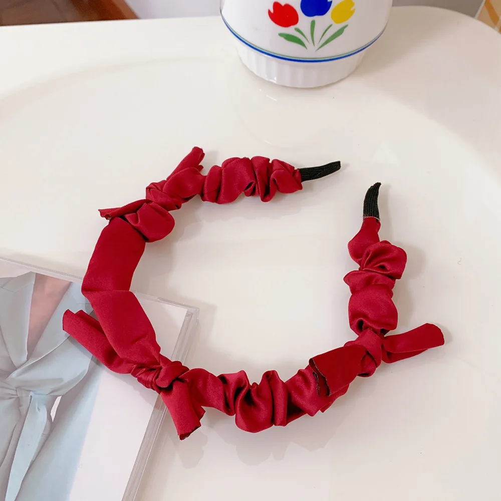 

Retro Folds Bow Knot HairBands Solid Multicolor Silk Headband Women Girls Lovely Maid Hair Bands Hoops Accessories Headwear 2021
