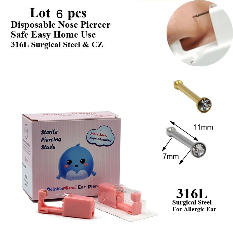 

1 Box Pink Disposable Safe Sterile Piercing Unit For Nose Studs Piercing Gun Piercer Tool Machine Kit Stud Earring