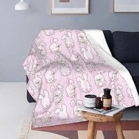rabbit pattern blanket fleece textile decor animal cartoon multifunction ultra soft throw blankets for bed office bedspreads