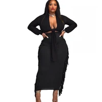two piece set for women 2021 fallwinter new fashion top and long skirts pure color sexy tassel womens set matching 2 piece set