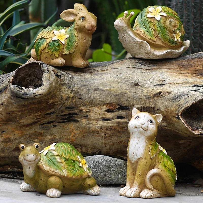 

Simulation Animal Statue Miniature Resin Rabbit Cat Snail Turtle Figurine