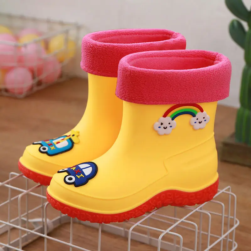 

Rain Boots Women's Fashion Non-Slip Outer Warm And Cotton Velvet Water Short Tube Kitchen Work Shoes Wear-Resistant Low Overshoe