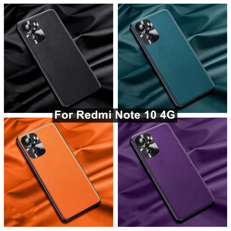 

For Xiaomi Redmi Note 10S Case Luxury Metal Camera Protection Leather Hard Back Cover For Redmi Note 10 Pro Coques