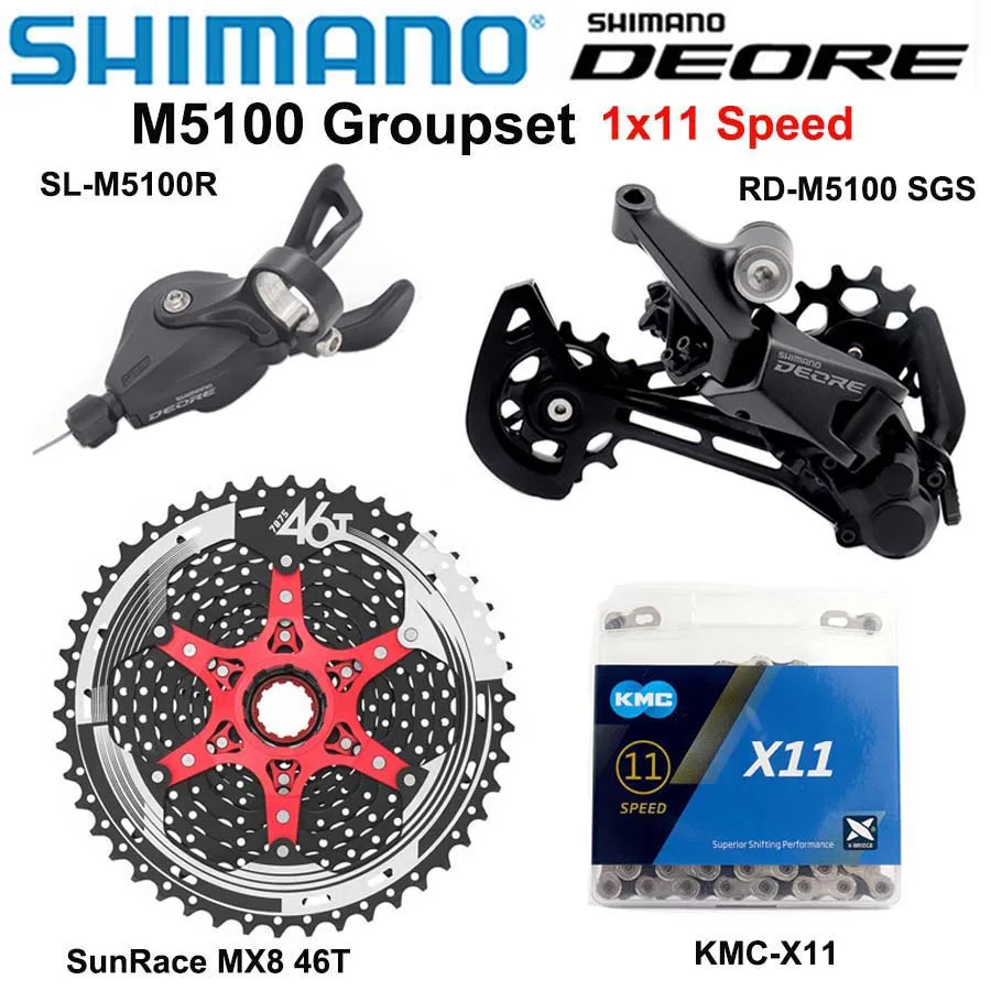 

Набор скоростных компонентов SHIMANO DEORE M5100 M7000 1x1, механизм управления переключателем передач, задний переключатель передач, кассета с цепью ...