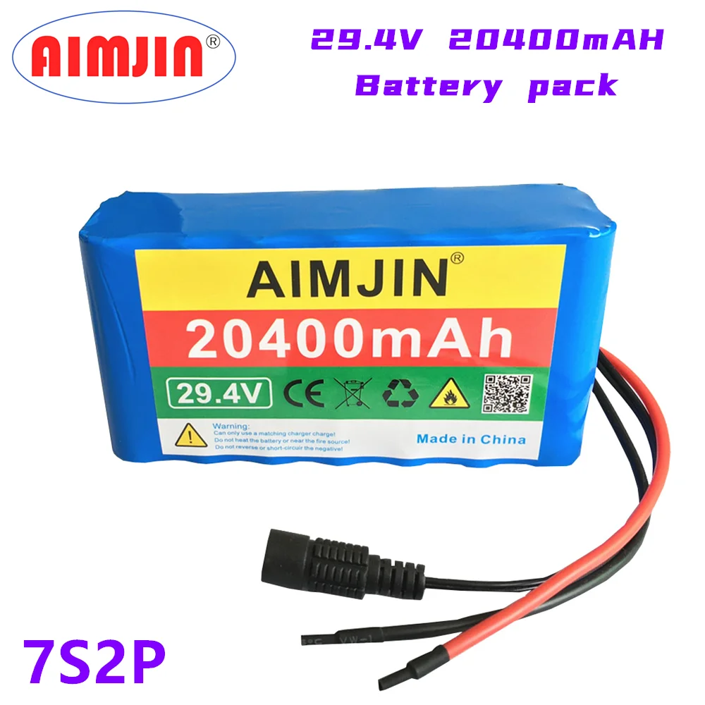 24V 20.4Ah 7S2P 18650 Li-ion Rechargeable Battery Pack 29.4v 20400mAh Electric Bicycle Moped Balancing Scooter+ 29.4V 2A Charger