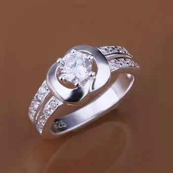 

Inlaid Apple Ring Silver Round Zircon Ring R163 LKNSPCR163