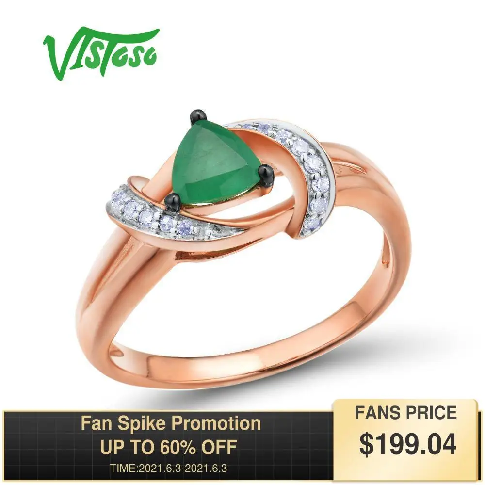 Женское золотое кольцо с изумрудами VISTOSO розовое золото 14 к 585 пробы со