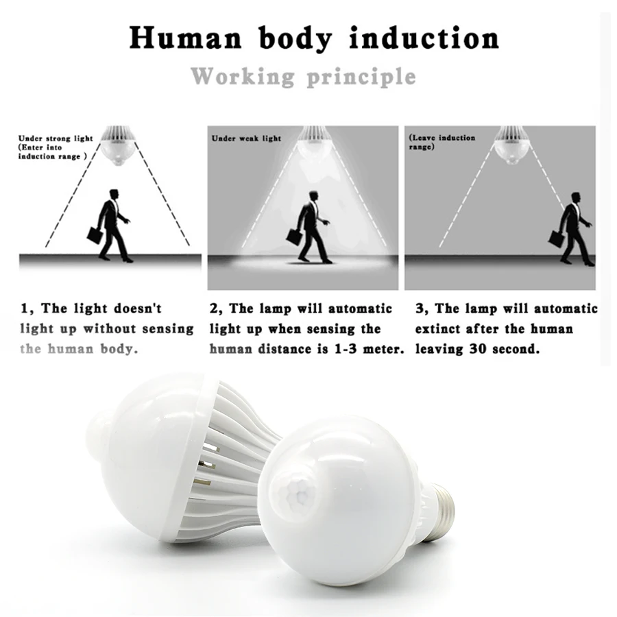 Светодиодный светильник E27 с инфракрасным датчиком движения 5 Вт 7 9 Вт|bulb 5w|sensor