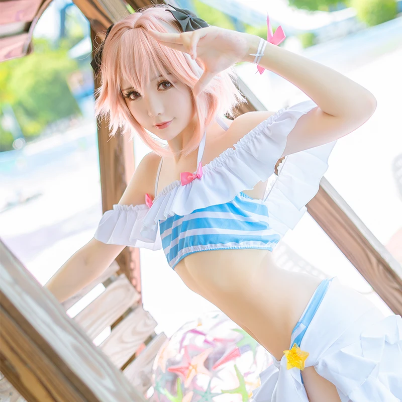 Fate Astolfo Cosplay Costume Game Apocrypha Swimsuit FGO Women Set Halter Neck Swimwear Suit |