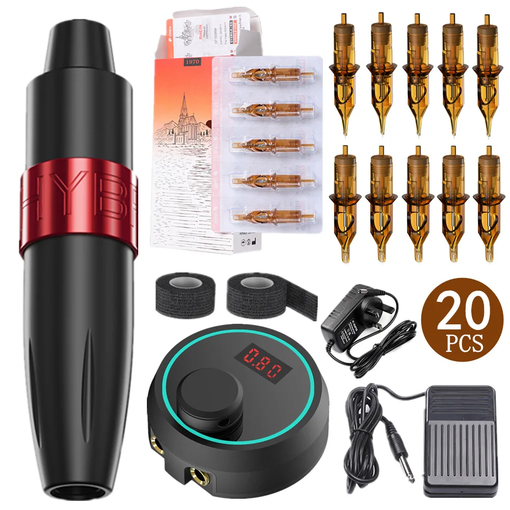 

Professional Tattoo Machine kits rotary tattoo machine tattoo pen tattoo gun power supply pedal 20pcs tattoo cartridge