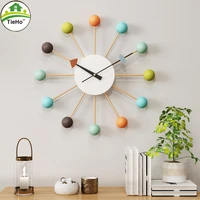 home living room decoration wall clock wooden balls design wall watches metal large clocks for sofa tv background wall decor