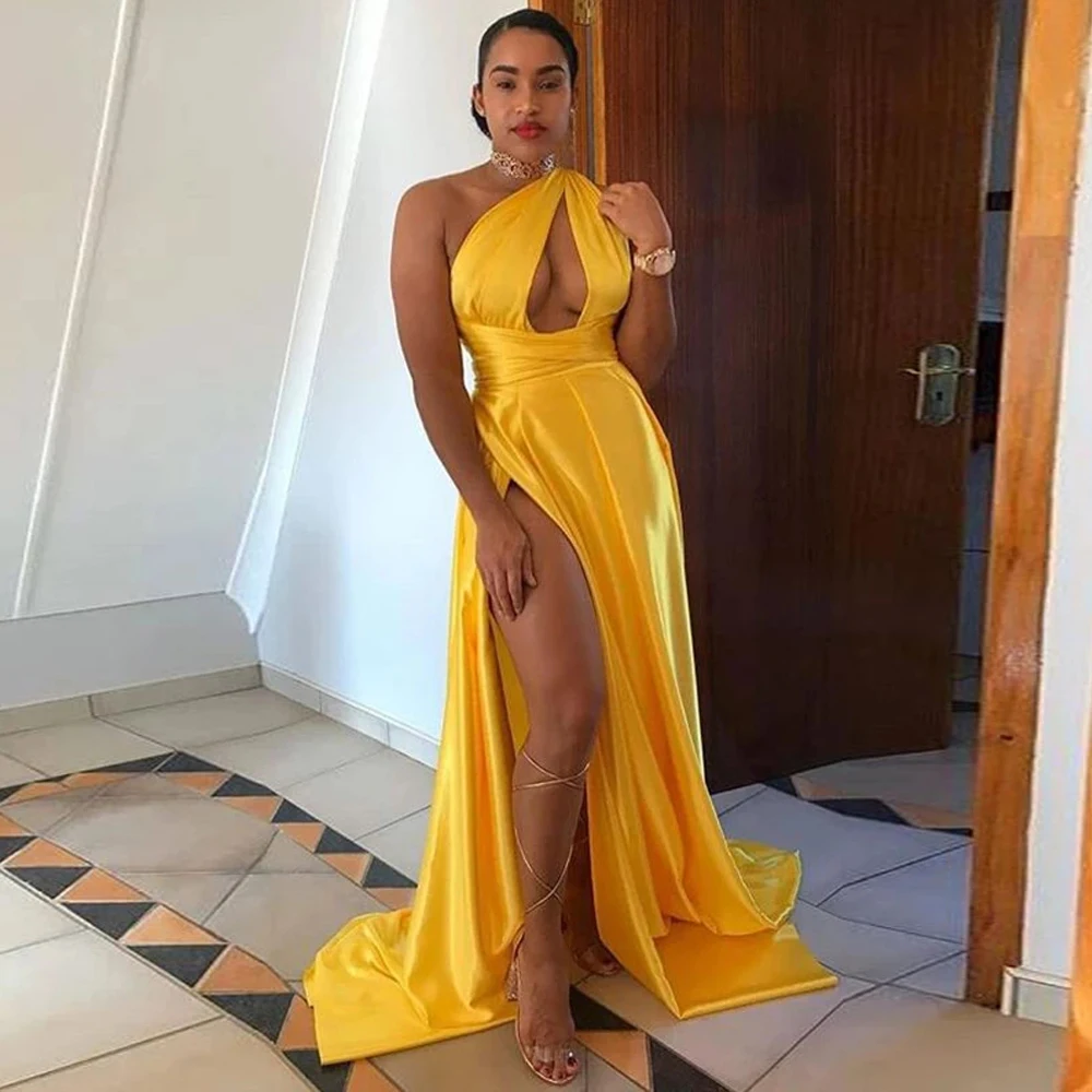 

Sexy Prom Dresses Slide Split Square Collar Sleeveless Zipper A-Line Gowns Novia Do 2021 New Party Elastic Force Vestidos