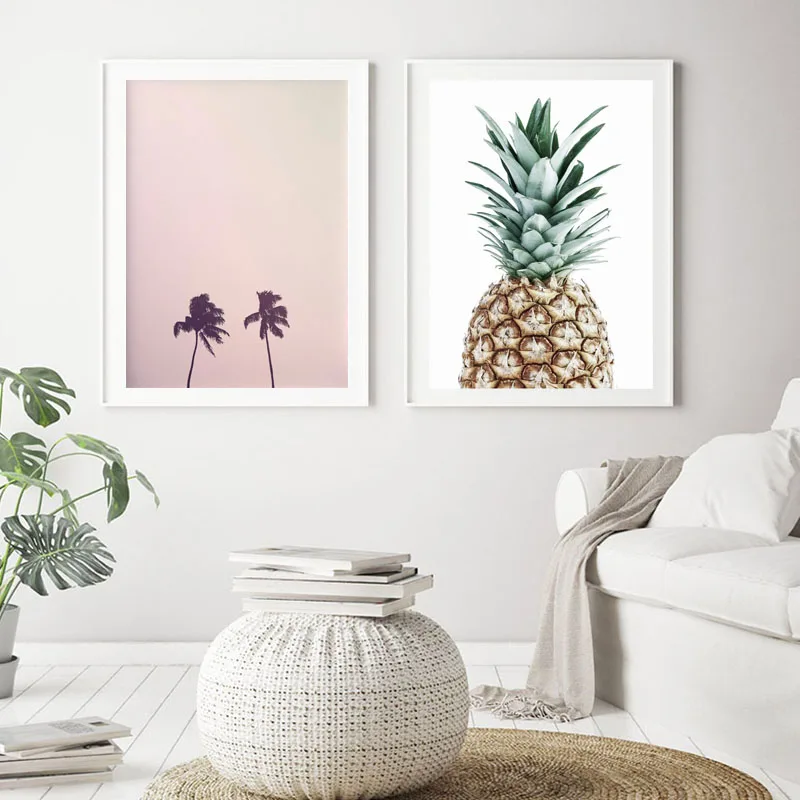 

Tropical Pineapple Canvas Painting Monstera Leaf Wall Art Greenery Posters and Prints Wall Pictures for Living Room Decor