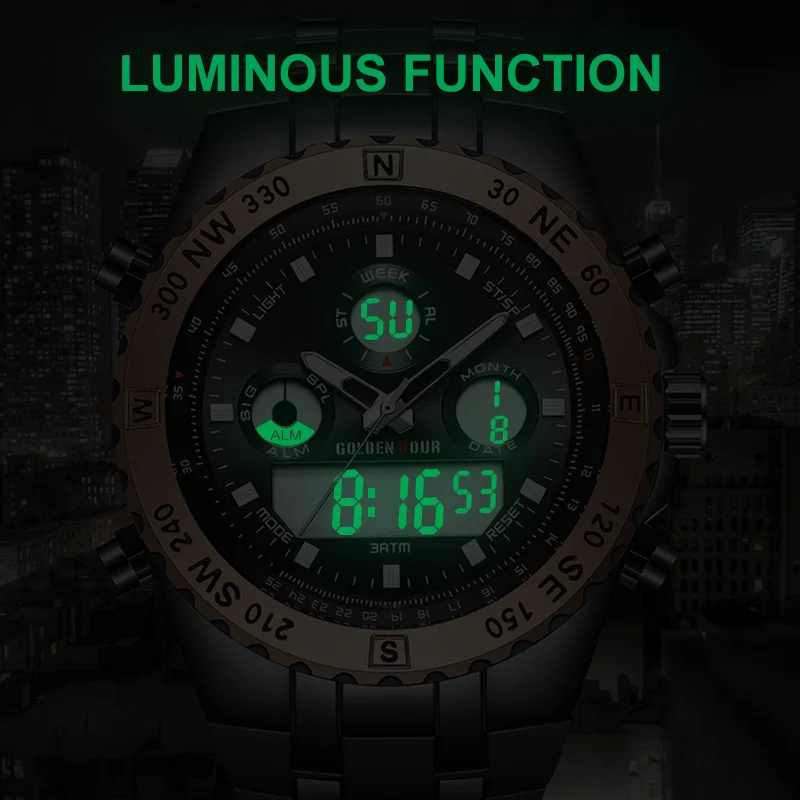 2019 новые мужские часы Reloj GOLDENHOUR спортивные и цифровые для отдыха