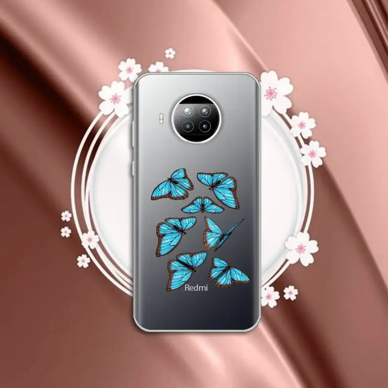 

Phone Case Transparent for Xiaomi mi Redmi note 10 t 8 9 pro lite 11 Samsung S 8 9 10 20 Blue Butterfly