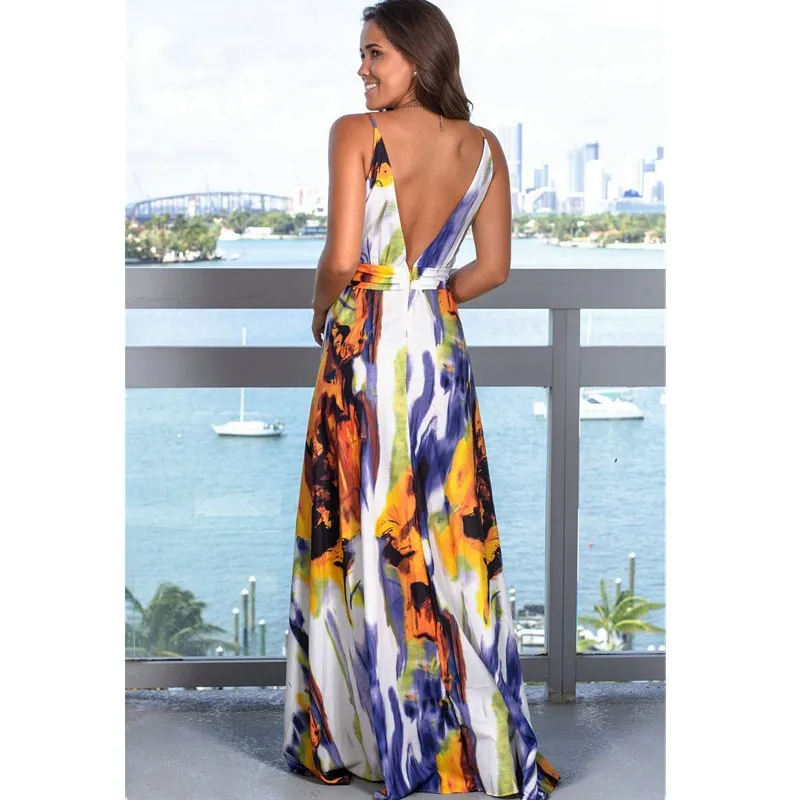 Летнее Длинное Платье Макси сексуальное платье на тонких бретельках для