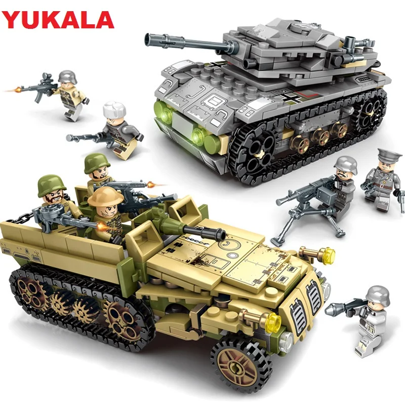 YUKALA 1061 шт. военный вертолет серии ww2 фигурки оружие солдат строительные блоки