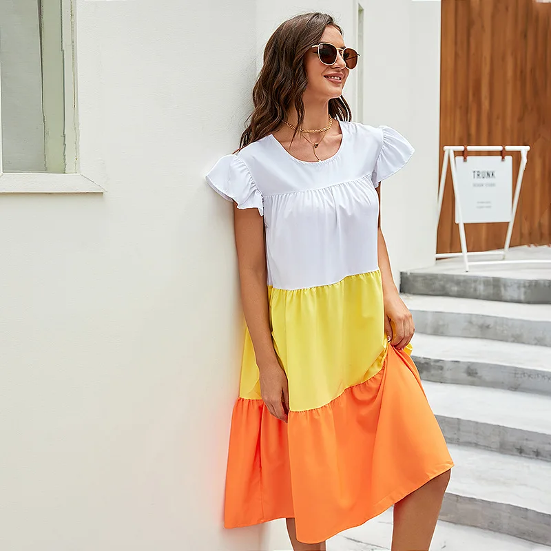 

Primadonna Elegant Patchwork Hit Color Dress Women O Neck Half Sleeve Oversize Casual Midi Dresses Female Summer Clothes