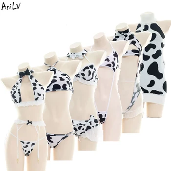 AniLV Cow Series Swimsuit Bodysuit Bikini Maid Unifrom Costume Summer Beach Kawaii Girl Swimwear Skirt Uniform Set Cosplay 1