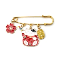 japan style lucky cat enamel pin clothes shirt jeans brooch badge charm pins metal brooches for women