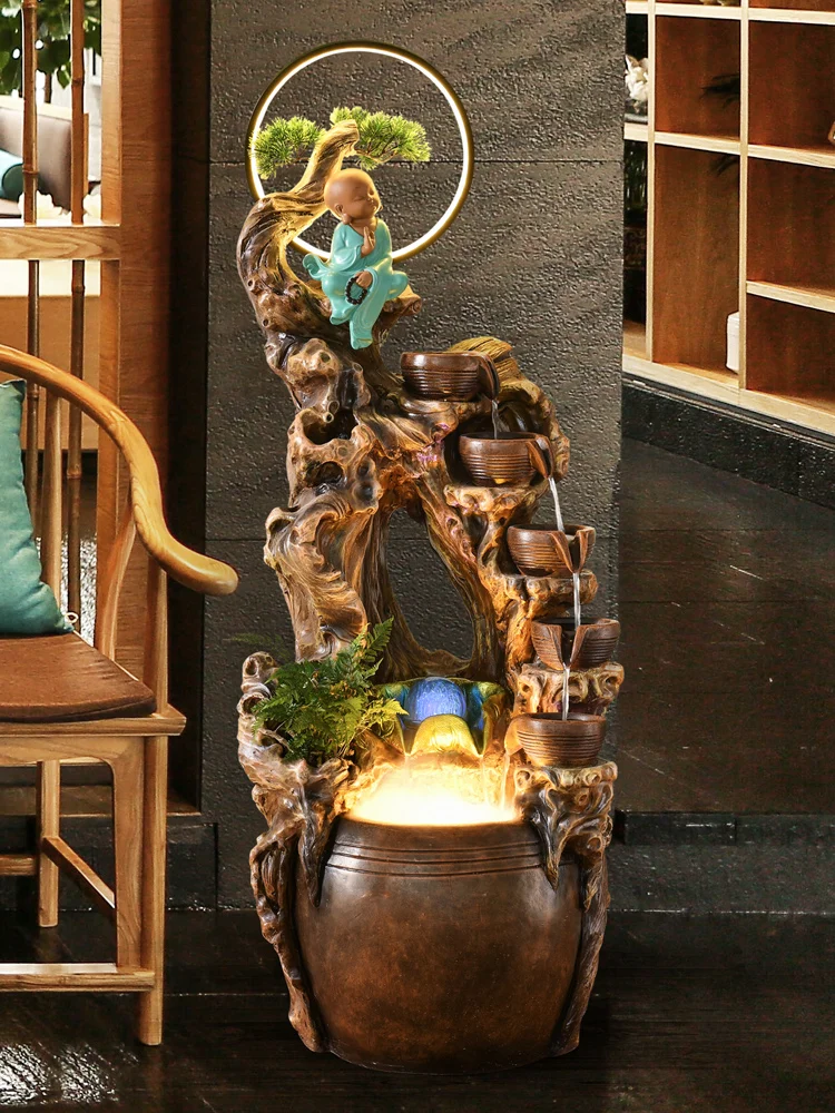 

GY Large Make a Fortune as Endless as Flowing Water Waterscape Fountain Landscape Living Room Floor Entrance Zen Decoration