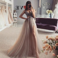 vestidos de noche luxury formal evening gowns v neck illusion beads long prom dresses 2021 v neck sexy split side net