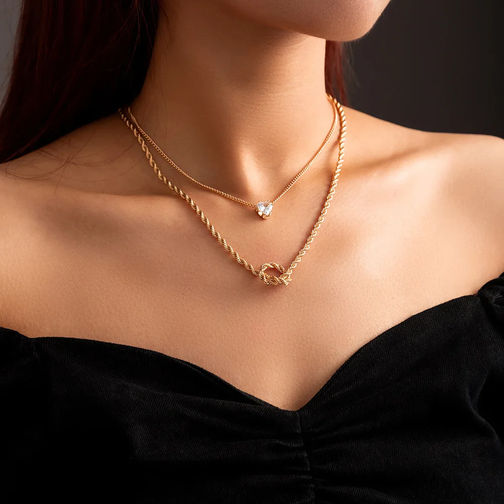 

Fashion New Niche Design Trendy Cold Style Multi-Layer Twin Necklace Simple Zircon Choker Chain