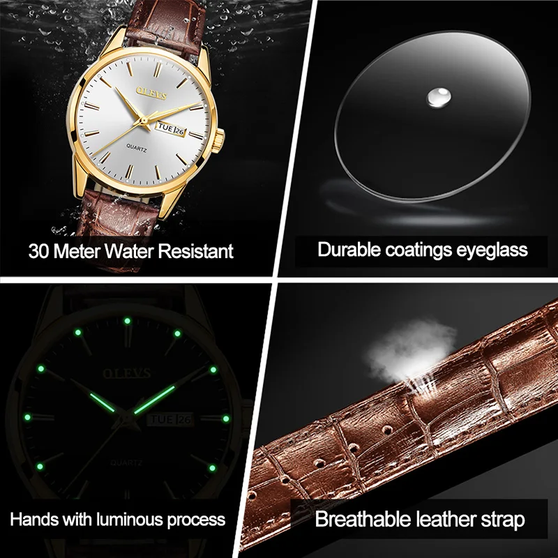 OLEVS Couple Watch Top Brand Luxury Quartz Men Women Watches Fashion Business Clock Leather Wristwatch Reloj Hombre Montre Femme