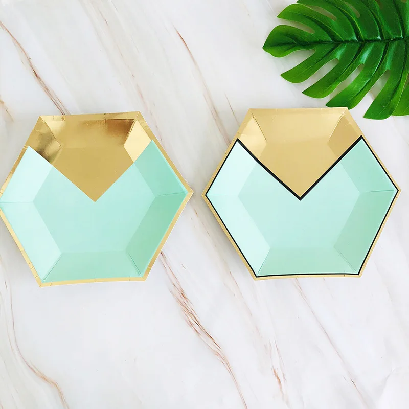 Золотисто-зеленый комплект для девочек на день рождения одноразовая посуда