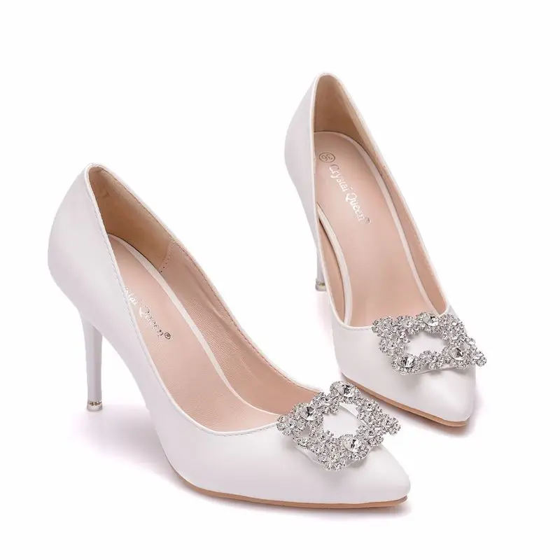 2023 new spring autumn casual high-heeled shoes women pumps wedding Party banquet PU Rhinestones Slip On 9.5CM Pointed Toe