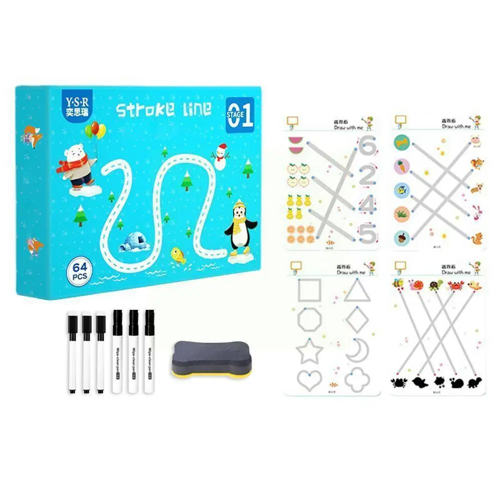 Libro de trabajo de trazado m&aacute;gico para ni&ntilde;os, cuaderno de caligraf&iacute;a reutilizable, libro de dibujo para pr&aacute;ctica, actividades de aprendizaje para ni&ntilde;os peque&ntilde;os, Juguetes-4