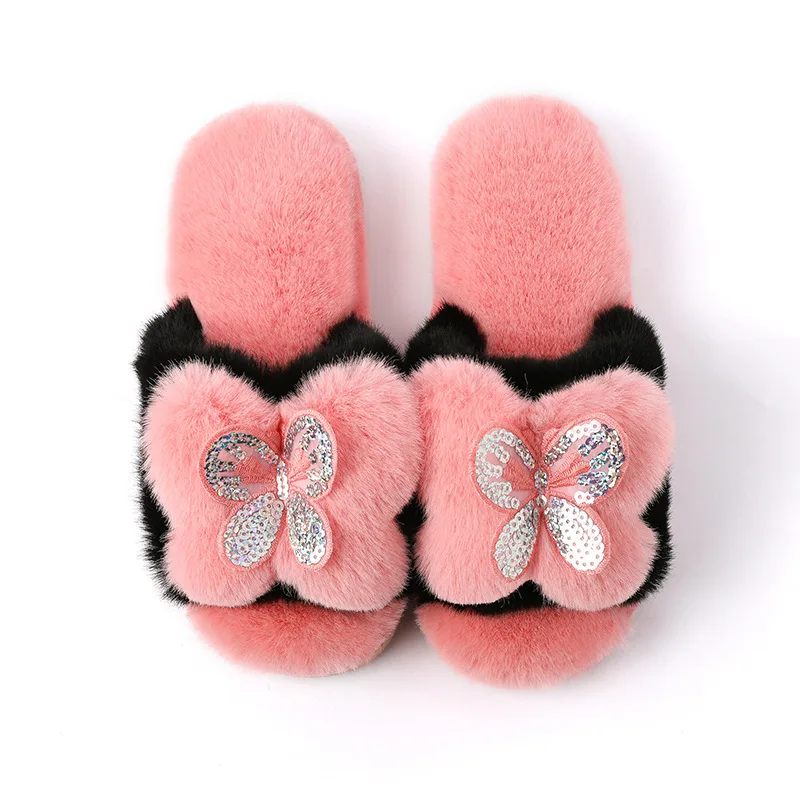 

Autumn and Winter Cotton Slippers Women's Korean Version of The Thick Bottom Home Indoor Furry Parent-child Children Cartoon