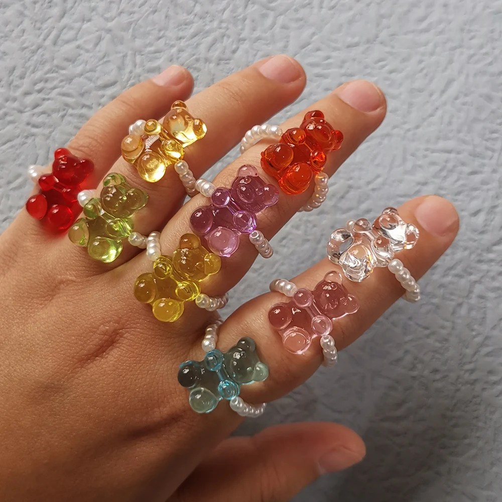 Милые прозрачные кольца ZX с мишкой из жевательного медведя для женщин винтажные