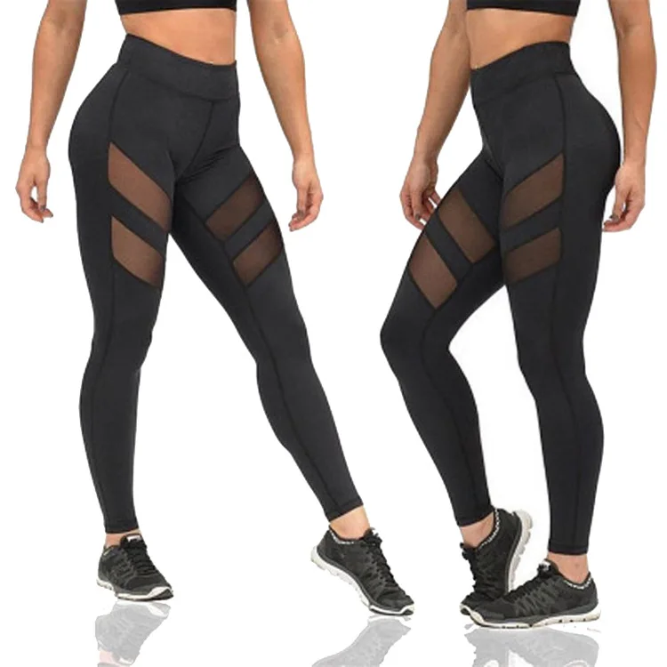 

2021 New Women's Breathable Buttocks Stretch Sports Pants Mesh Hollow Fitness Yoga Pants