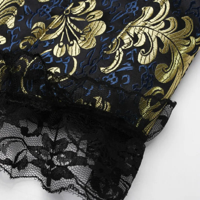 Сексуальная костей кружево корсет Топ Синий золотистого цвета с цветочным