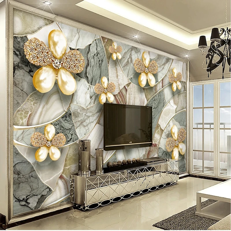 

Custom Mural Wallpaper European Style 3D Diamond Flower Marble Parquet Living Room Background Wall Painting Papel De Parede Tape