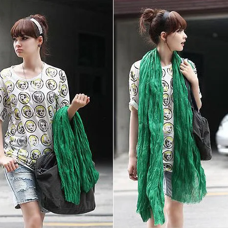 Шарф женский льняной тонкий плиссированный шарф карамельных цветов длинные