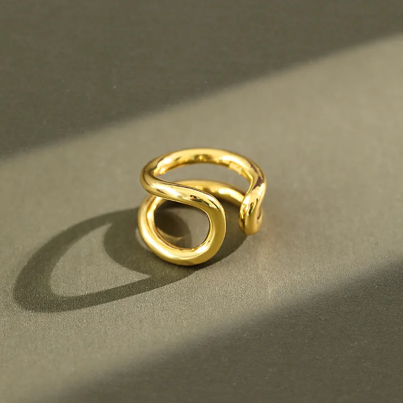 

18K золото 100% подлинное 925 пробы серебряные блестящие двойные ряды две линии строк геометрические длинные ювелирные кольца TLJ1185