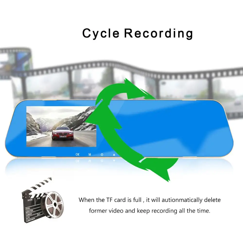 4 3 дюймов Автомобильный видеорегистратор зеркало Камера HD 1080P заднего вида