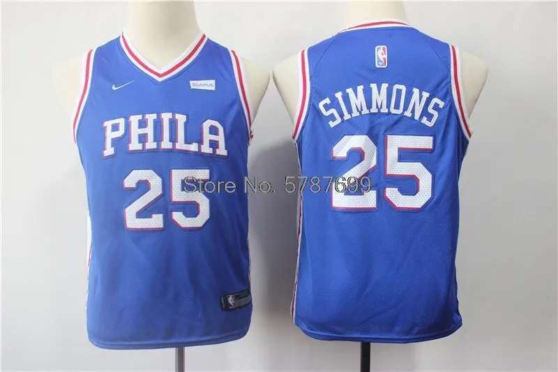 

NBA Kids Philadelphia 76ers #25 Ben Simmons Basketball Jerseys City Edition Swingman Jersey Mesh Embroidery Youth Sports Jerseys