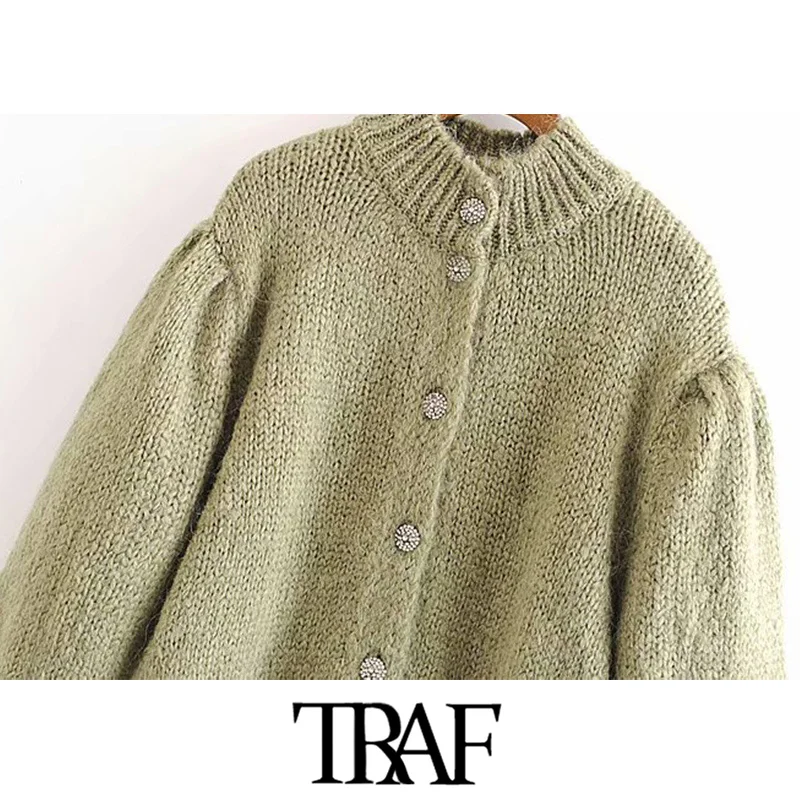 Женский винтажный кардиган TRAF элегантный вязаный на пуговицах с рукавом три