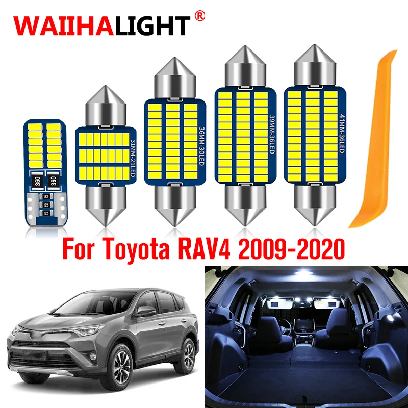 

1 комплект, автомобильные лампы без ошибок, светодиодный светильник для интерьера, комплект для Toyota RAV4 2009 2013 2014 2015 2016 2017 2018 2020 карта, купол, лицензия, лампа
