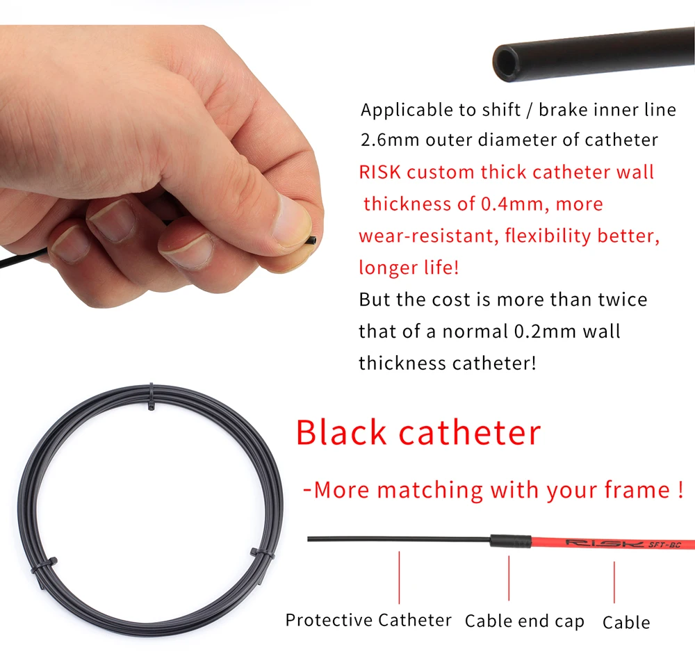 RISK Bike Bicycle 3M Slick Lube Liner Catheter Oil Injection Housing Cable For Road MTB Derailleur Shift Brake Inner Cable Line