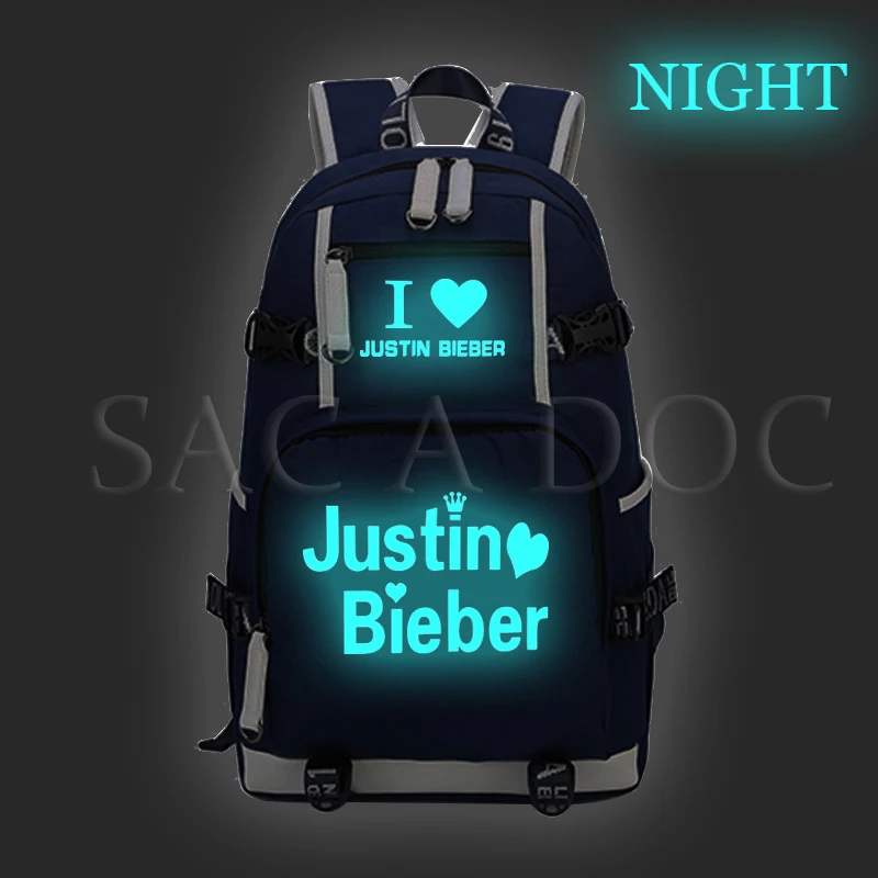 I Love Justin Bieber Светящийся рюкзак для мужчин и женщин дорожный подростков мальчиков