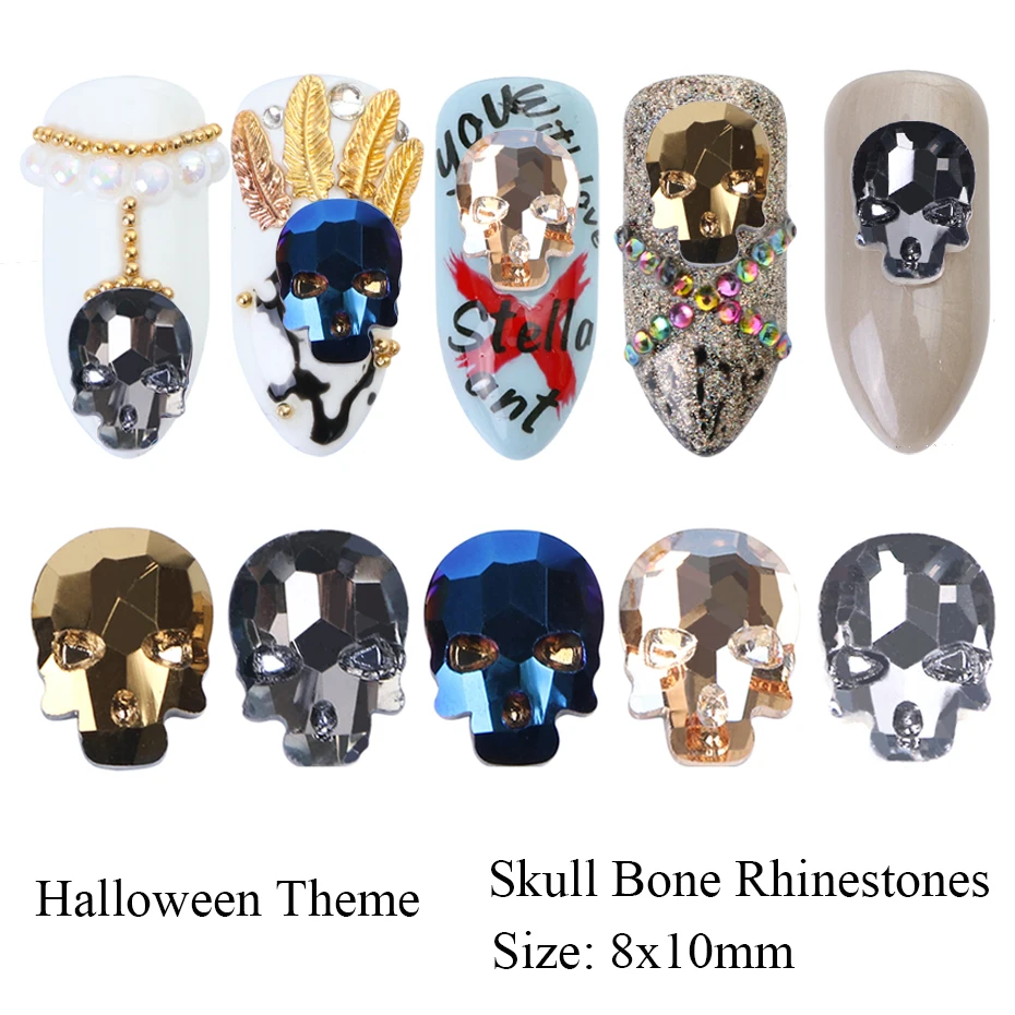 10 шт черепа кости Стразы 3D дизайн ногтей Хэллоуин украшения с плоской задней