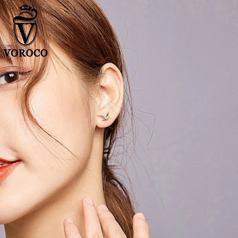 

VOROCO Silver 925 Jewelry Earrings 925 Sterling Silver Fashion Women Earrings Free Seagull Jewelry Gift For Girls Wholesale