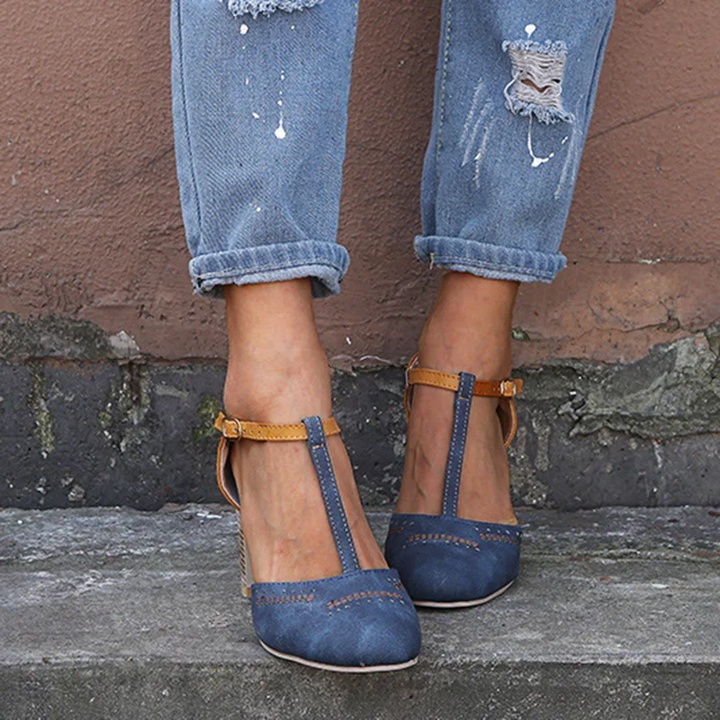 

Ladies 2020 Summer High Heel Sandals Shoes Women Fashion Rome Round Toe Buckle Strap Sandals Thick Heel Shoes Zapatos De Mujer